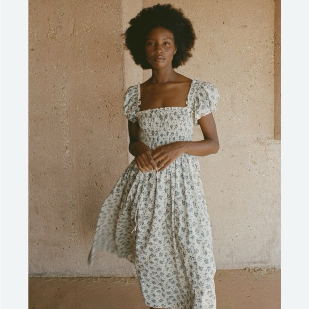 Doen stanza puff sleeve dress in songbird toile - size XL